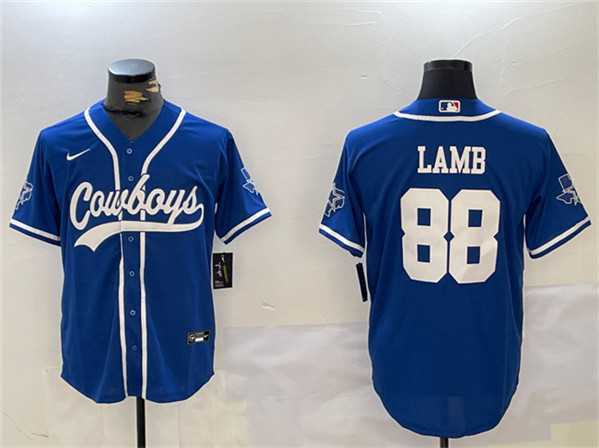 Men%27s Dallas Cowboys #88 CeeDee Lamb Royal With Patch Cool Base Stitched Baseball Jersey